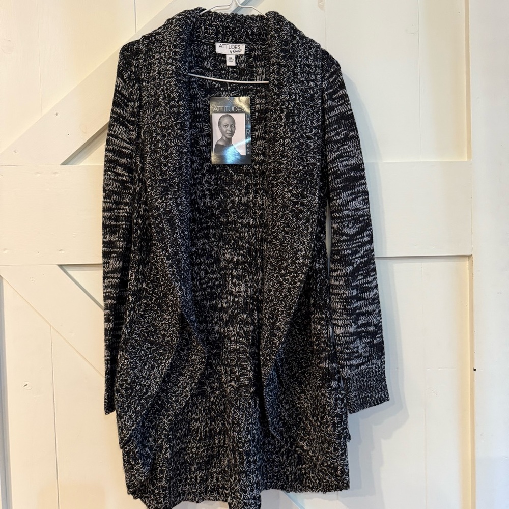 Attitudes by Renee Black & White Long Sleeved Layered Cardigan XS‎ Warm Chic NWT